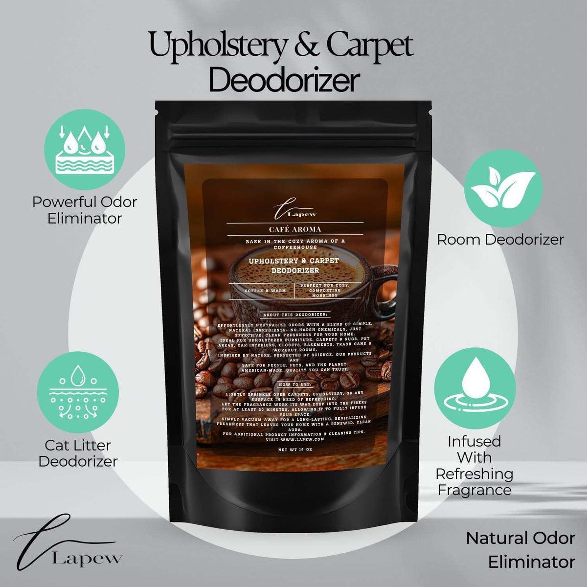 Café Aroma Carpet Freshener Powder: Powerful Odor Eliminator for Home, Upholstery Deodorizer, Carpet Deodorizer, Pet Urine, Cat Litter Box - Café Aroma Fragrance.