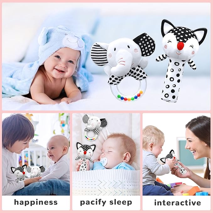 Baby Rattles 0-6 Months Newborn Toys Infant Toys 0-6 Months Rattles for Babies 0-6 Months Baby Toys 0-6 Months, Black and White High Contrast Baby Toys for Newborn 0 3 6 9 12 Months Girls Boys