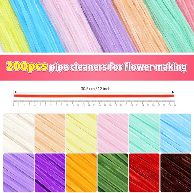 IOOLEEM Pipe Cleaners, 200pcs Light Green, Flower Making Arts and Craft Supplies, Ideas for Art Project Activity.