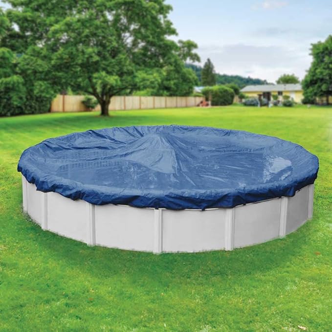 Robelle 18 ft Industrial Blue Winter Pool Cover for Above Ground Pools, 4 ft Overlap (22 ft Cover Size), Solid 14 x 12 Scrim, 4.5 oz/yd2, 20-Year Warranty, Style: 2018-4