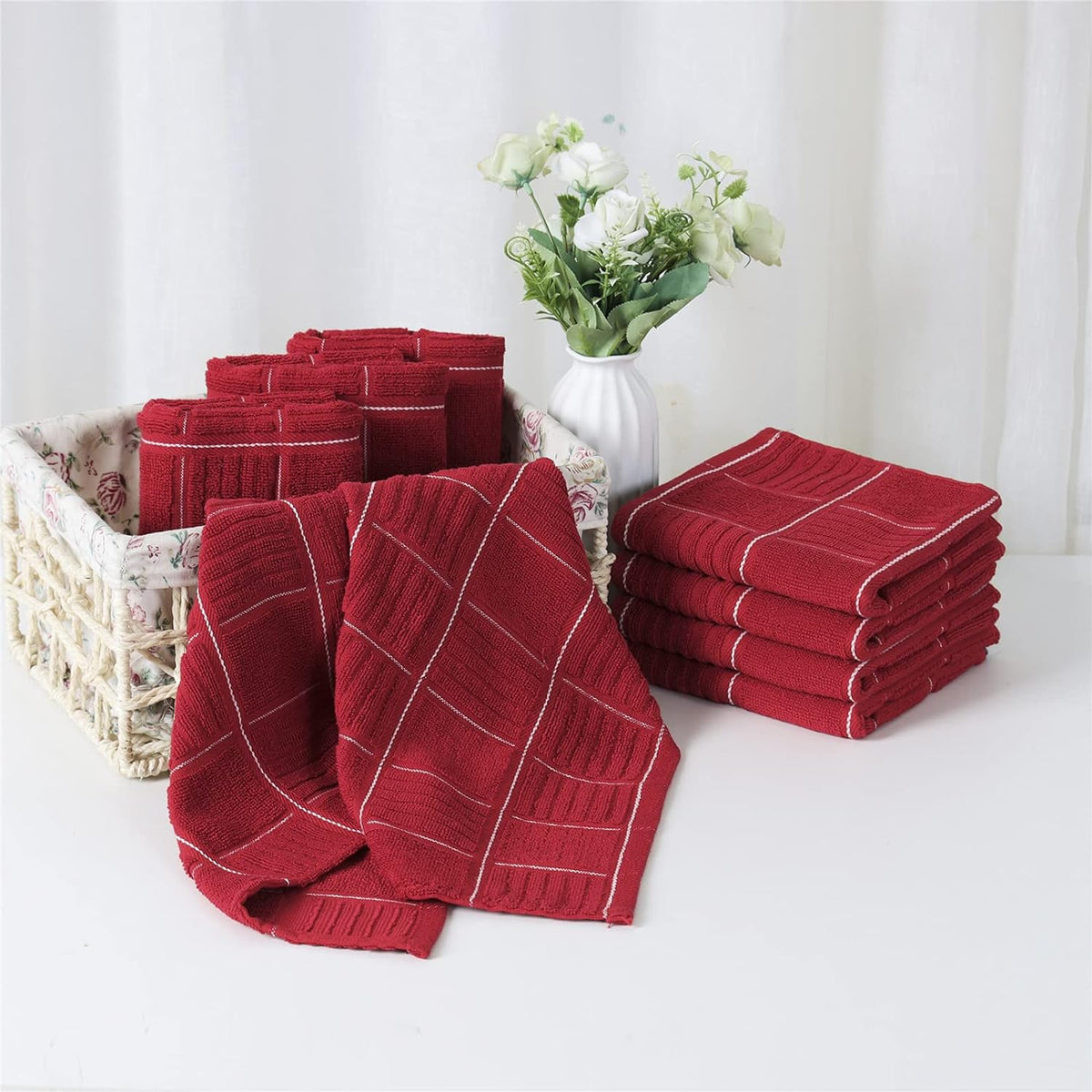 Glynniss Kitchen Towels and Dishcloths Set, Four Kitchen Dish Towels 16x26 Inches, Four Absorbent Dish Cloths for Washing Dishes 12x12 Inches, Cleaning and Drying for Everyday Use Pack of 8 (Rust)