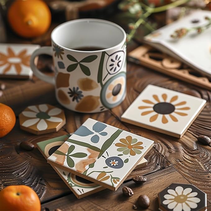 10pcs 4''x4'' Ceramic Tiles for Crafts, Blank Ceramic Coaster for Craft, White Unglazed Tile with Cork Backing Pad for Painting, Alcohol Ink, Acrylic Pouring, DIY