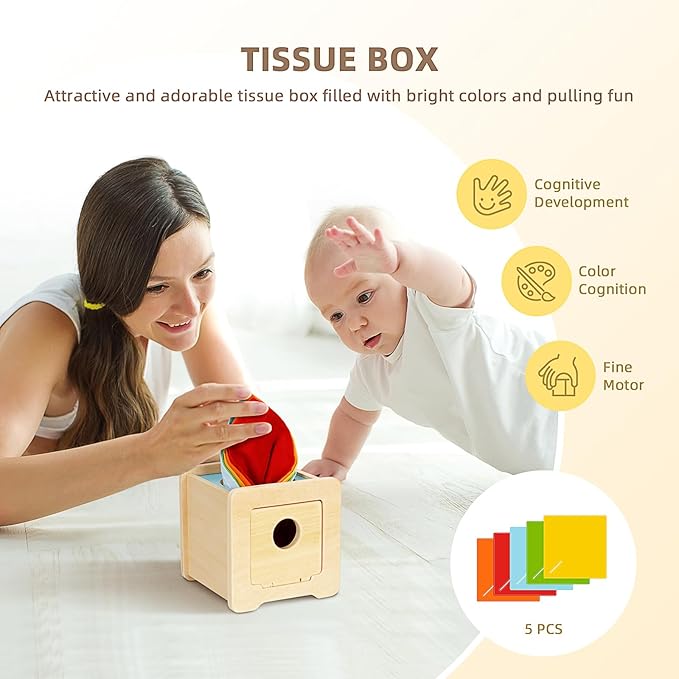 TOOKYLAND Montessori Toys for Babies 0-6 Months, 6 in 1 Learning Educational Set Newborn Toys Including Sensory Ball, Rain Stick, Baby Roller, Spinning Drum, Black and White Cards, Tissue Box
