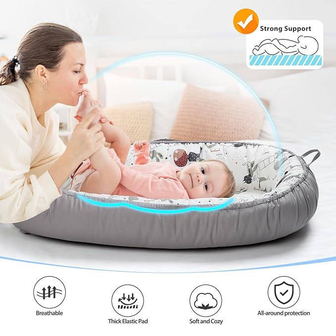 Baby Lounger - Breathable & Soft Baby Nest, Portable and Lightweight Tummy Time Lounger for Home and Travel, Ideal Newborn Babies Essentials Baby Shower Gifts
