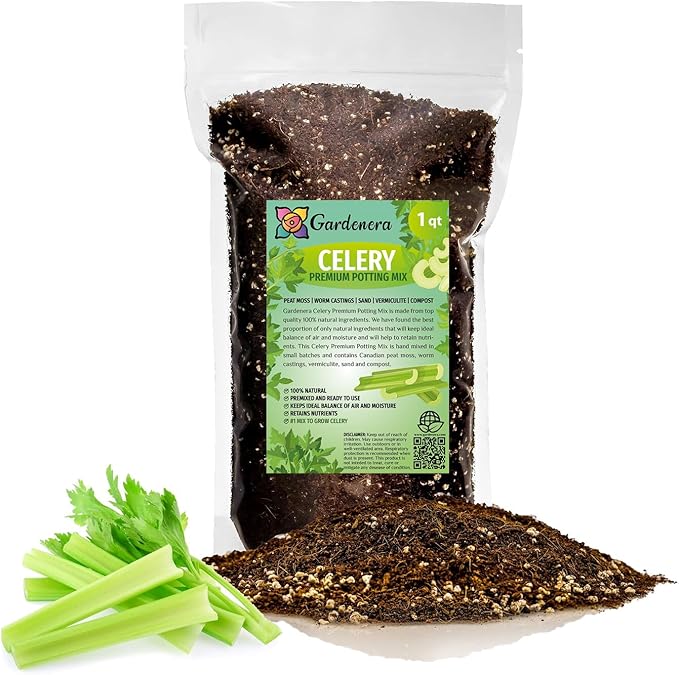 GARDENERA Premium Celery Potting Soil Mix - Optimal Nutrient-Rich Blend for Thriving and Crisp Celery Plants - 1 Quart