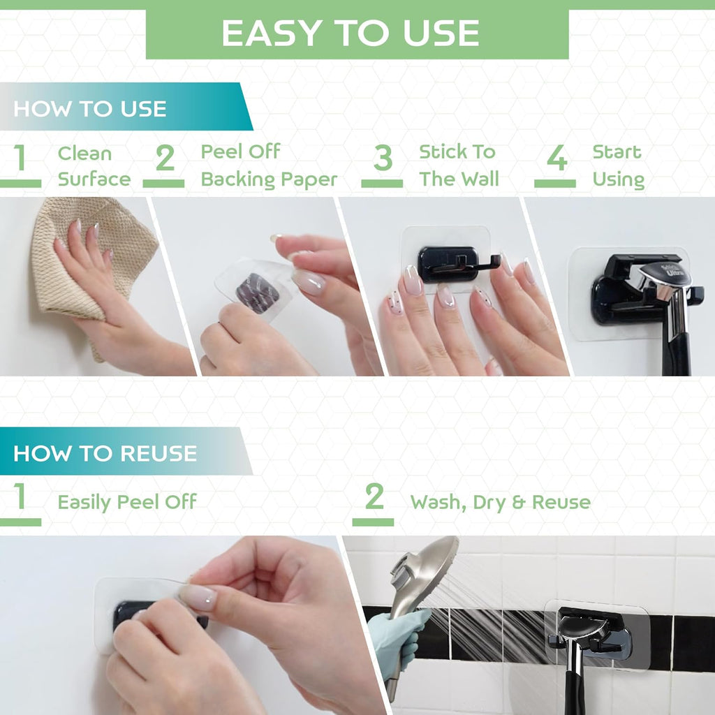 Hook LAB Self-Adhesive Shower Razor Holder, 2-Pack, Removable & Reusable Waterproof Hooks, for Towels, Bath Accessories, Kitchen & Bathroom Use - White
