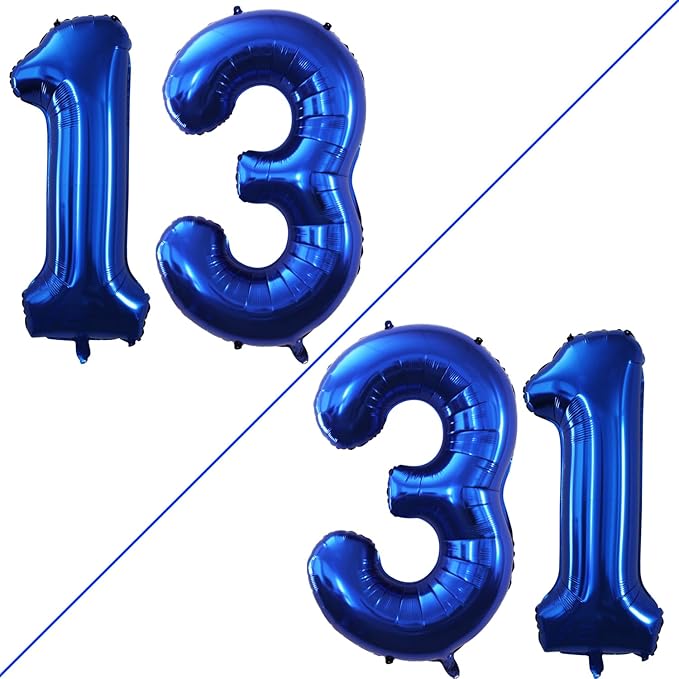 GOER Number 13 Balloons for 13th Birthday Sweet 13 Party Decorations,42 Inch Jumbo Foil Helium 31 Balloons for 31st Birthday Party Decoration (Blue)