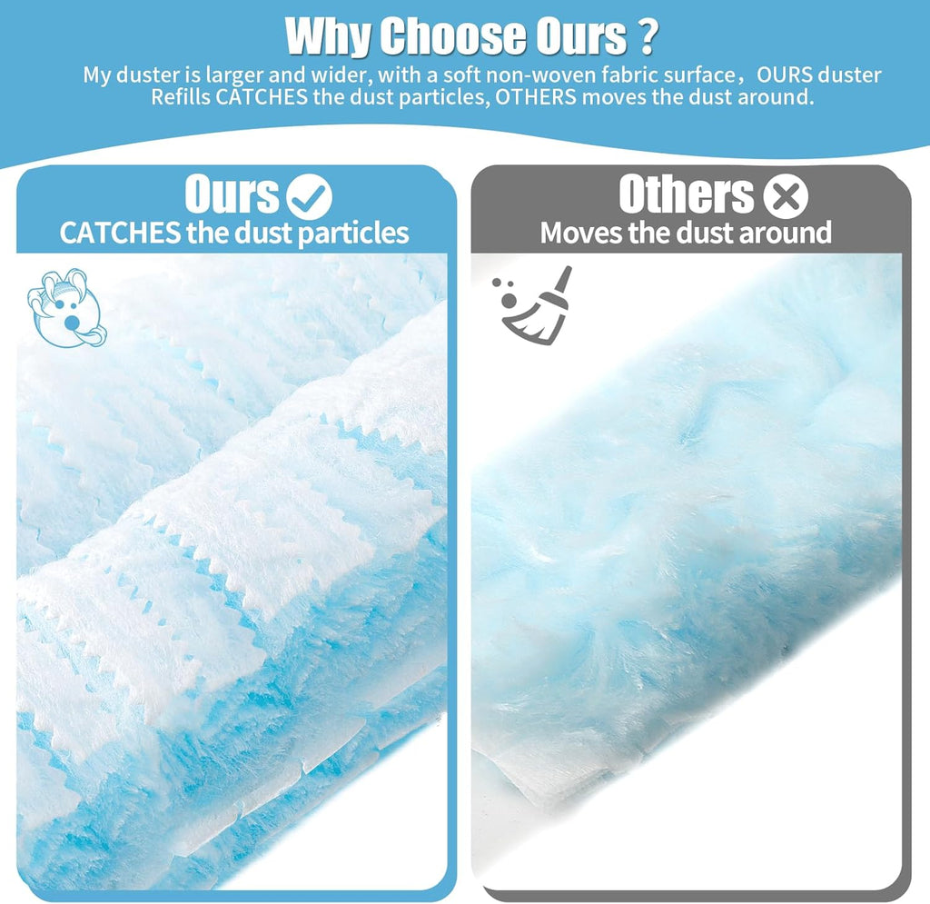 60 Count 360° Heavy Duty Duster Refills Compatible with Swiffer,Large Size-Extra Thick Disposable Electrostatic Duster Refill with 1 Retractable Handle(35-inch Length Fully expanded)