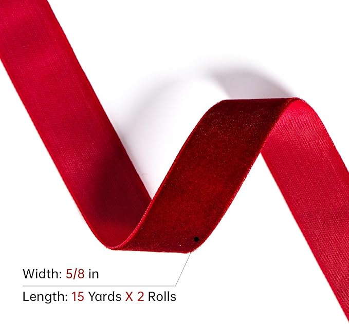 Black Velvet Ribbon 5/8'' 2 Rolls Total 30 Yards, Use for Gift Wrapping, Christmas Tree, Wreath Decoration, DIY Crafts