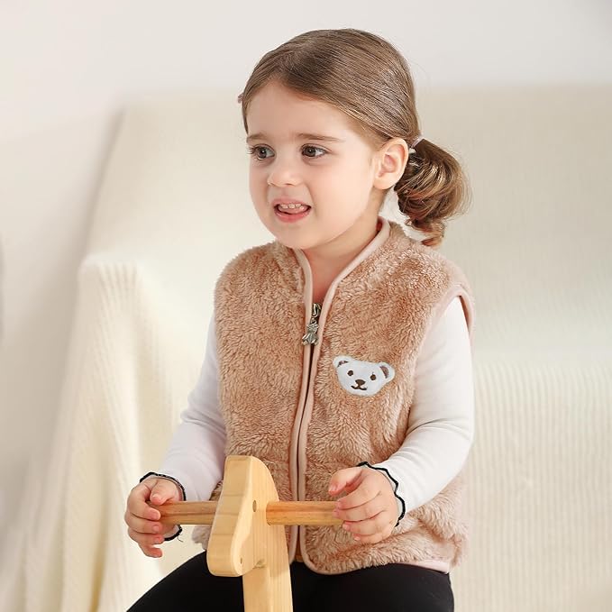 Baby Boys Girls Fleece Vest Zip Up Cute Bear Jackets Fuzzy Fall Winter Warm Clothes Newborn Outwear for Toddler Infant