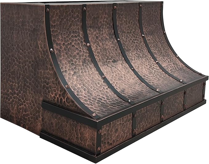 CT Copper Tailor Sloped Copper Vent Hood Island Mount,48'' W,42''H, 1150 CFM Exhaust Fan,Stainless Steel Vent,LED Light,Dishwasher-Safe Baffle Filters,VH8TR1