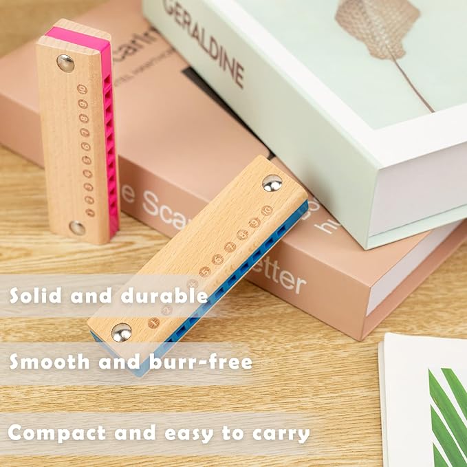 Koogel 2PCS Kids Harmonica, 10 Hole Wooden Beginner Mouth Organ Toy Musical Instruments for Kids Adults Birthday Gifts