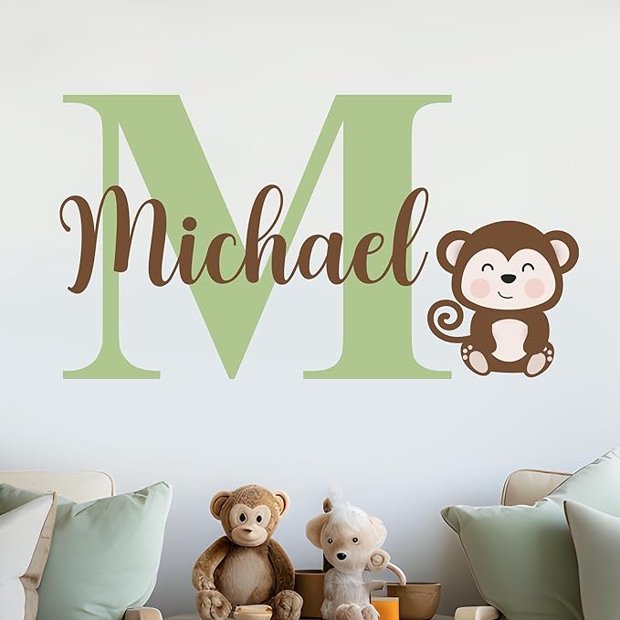 CRYPTONITE Personalized Name Jungle Animals Vinyl Wall Decor I Nursery Wall Decal for Baby Boy & Girl Decoration I Stickers for Kids I Multiple Options for Customization (D. Monkey)
