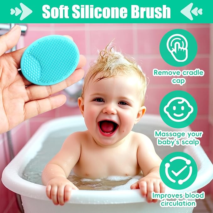 Baby Hair Brush and Comb Set, 4Pcs Baby Soft Bristles Hairbrush Cradle Cap Brush Hair Comb for Newborns Toddlers Boys Girls (Green)
