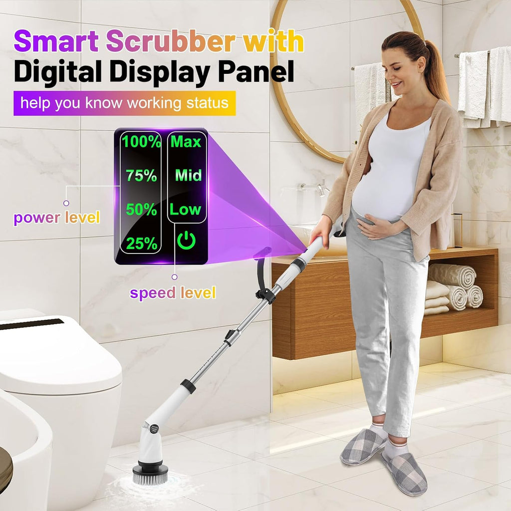 6000mAh Battery Electric Spin Scrubber 5inch Large Brush, Zordin Best Power Shower Scrubber for Cleaning, 1200RPM Cordless Cleaning Brush for Bathroom/Floor Grout Tile (8 Brushes)