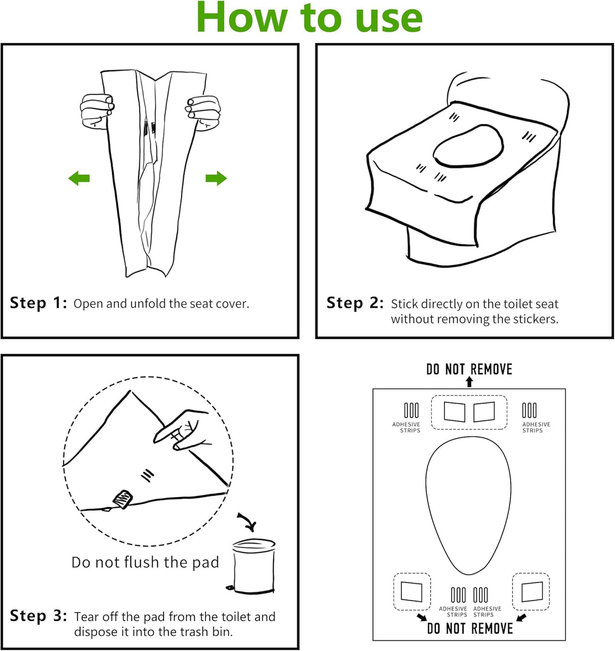TenFans Toilet Seat Covers Disposable - 30 Count Individually Travel Pack - Sticker Free Faster Use - Waterproof XL Covers for Adults and Kids - Travel Accessories Public Restrooms, Camping, Airplane
