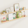 Fun Memories Picture Ledge Shelf for Wall, 48 inch Pine Wood Nursery Book Shelves Set of 2- Wall Book Shelves for Kids Room, Home Decor - Kitchen Spice-Natural