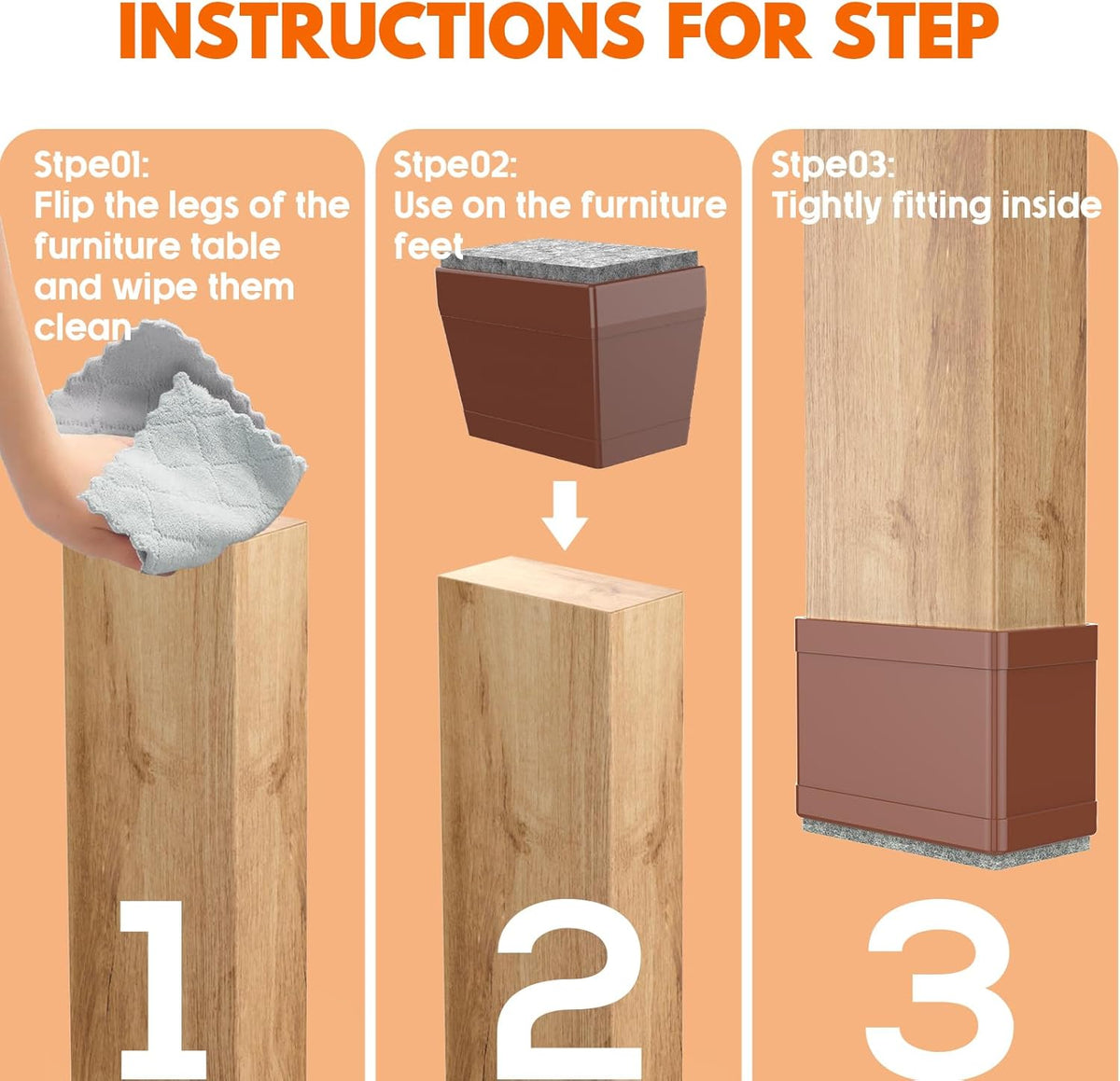 Rectangle Chair Leg Protectors for Hardwood Floors,16 PCS Silicone Covers to Protect Wood Tile Floors Felt Pads Furniture Leg Caps Reduce Noise. Easy to Move.(Brown,1.5 x 1.75 Inch,Rectangle)