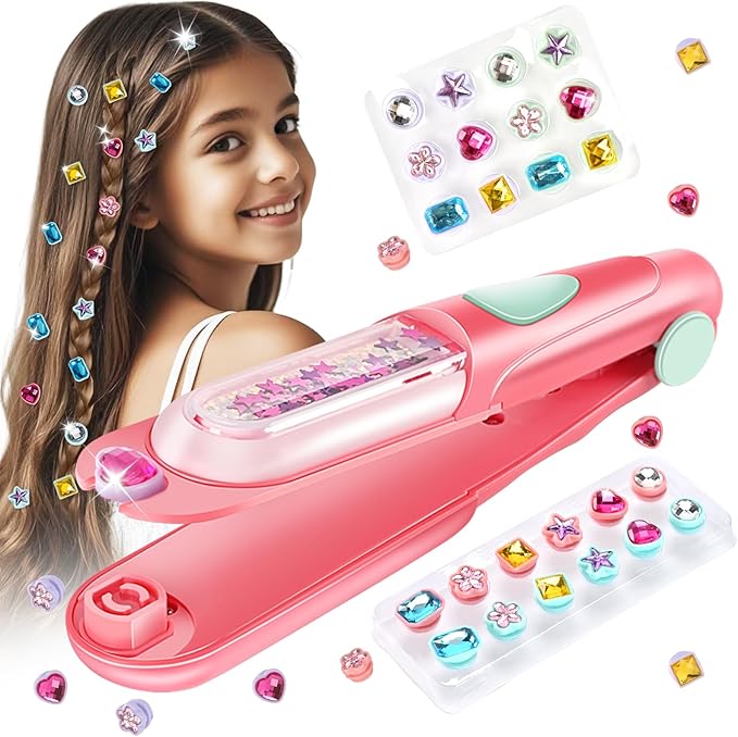 Hair Gem Stamper Kit, Bling Hair Jewels for Girls Toys, Hair Styling Tool with Reusable Shining Diamonds, Birthday Gifts Toys for Girls Ages 3 4 5 6 8-12