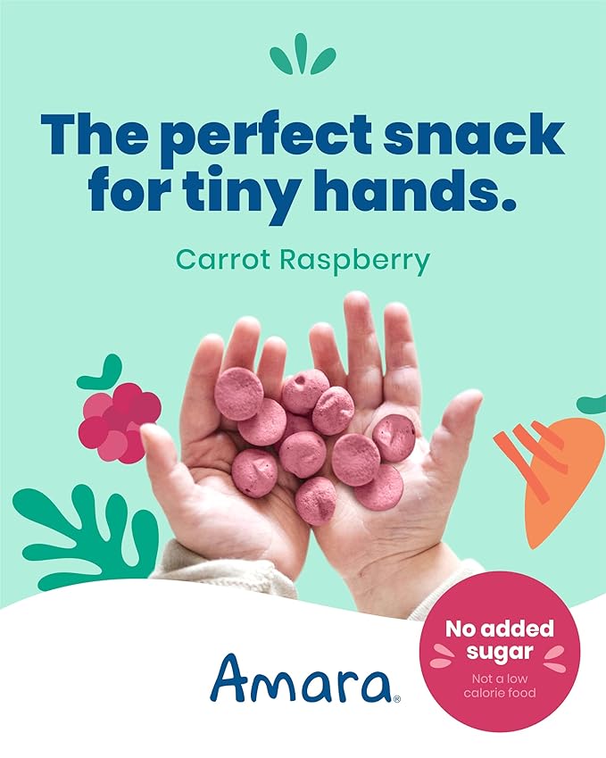 Amara Smoothie Melts - Carrot Raspberry - Baby Snacks Made With Fruits and Vegetables - Healthy Toddler Snacks For Your Kids Lunch Box - Organic Plant Based Yogurt Melts - 6 Resealable Bags