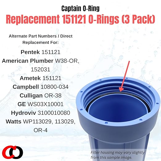 Captain O-Ring - Replacement 151121 / OR-38 / WS03X10001 / 10800-034 O-Rings for Pentek, Culligan, GE, Campbell, etc Water Filter Housing Gasket Seal (3 Pack)