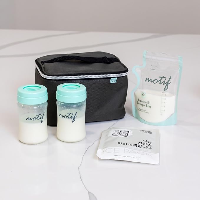 Motif Luna Double Electric Breast Pump Bundle with Luna Cooler Set and Milk Storage Bags, 6 oz - 100 Count - Milk Freezer Bag with Easy Pour Spout