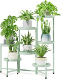 iDavosic.ly 7 Tier Large Plant Stand Indoor, 10 Inch Wide Tall Corner Metal Plant Stands Outdoor for Multiple Plants, Folding Tiered Flower Display Holder Rack Shelf, Light Green