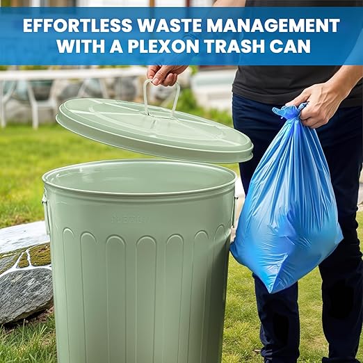 Plexon Large Metal Trash Can with Lid 20 Gallon, Decorative Outdoor Trash Can Heavy Duty Galvanized Metal Bucket with Lid for Garage Workshop Ash Storage Farmhouse, Green 6 Pack