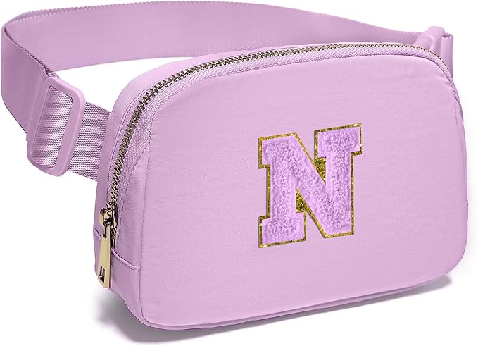Gitus Gifts for 8 9 10 11 12 Year Old Girls Belt Bag Fanny Pack Crossbody Bags with Initial Letter Patch Cute Stuff Birthday Gifts for Teen Girls Women Personalized Trend Stuff (Lavender-N)