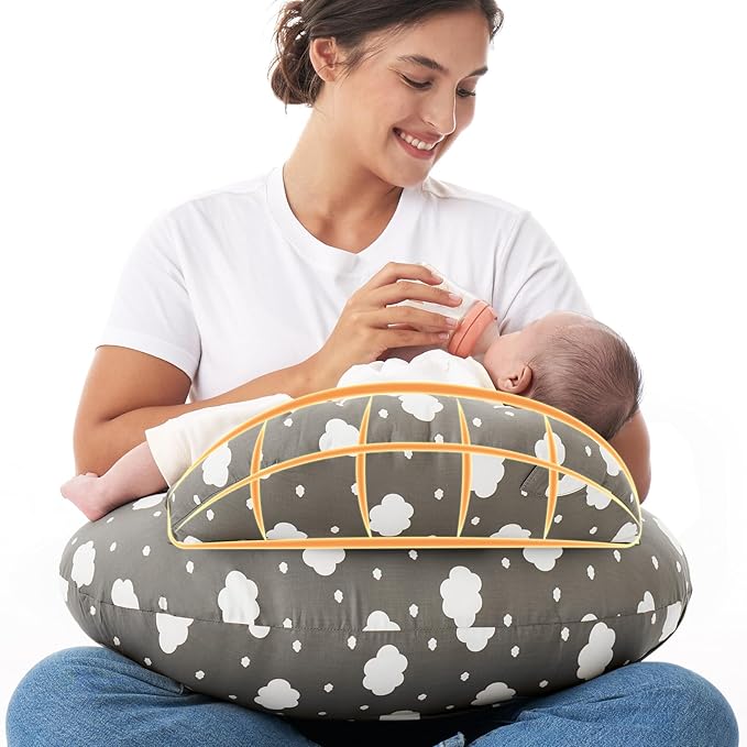 Momcozy Original Nursing Pillow for Breastfeeding-Pioneering Safety Fence- Wider Feeding Pillows for More Support for Mom & Baby- Easier Nursing & Hand Free- Fit for All, Removable Cotton Cover