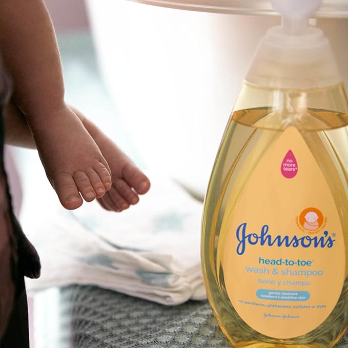 Johnson's Head-to-Toe Gentle Tear-Free Baby & Newborn Wash & Shampoo, Sulfate-, Paraben- Phthalate- & Dye-Free, Hypoallergenic Wash for Sensitive Skin & Hair, 27.1 fl. Oz (Pack of 2)
