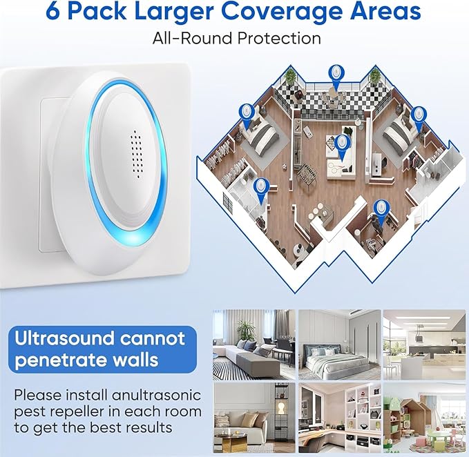 2025 Upgraded Spider Repellent Indoor, 6 Pack Ultrasonic Pest Repeller, Roach Repellent Plug, Roach Repellent Plug for Roach, Rodent, Mouse, Mosquito, Mice, Ant, Bugs Electronic Plug-in Pest Control