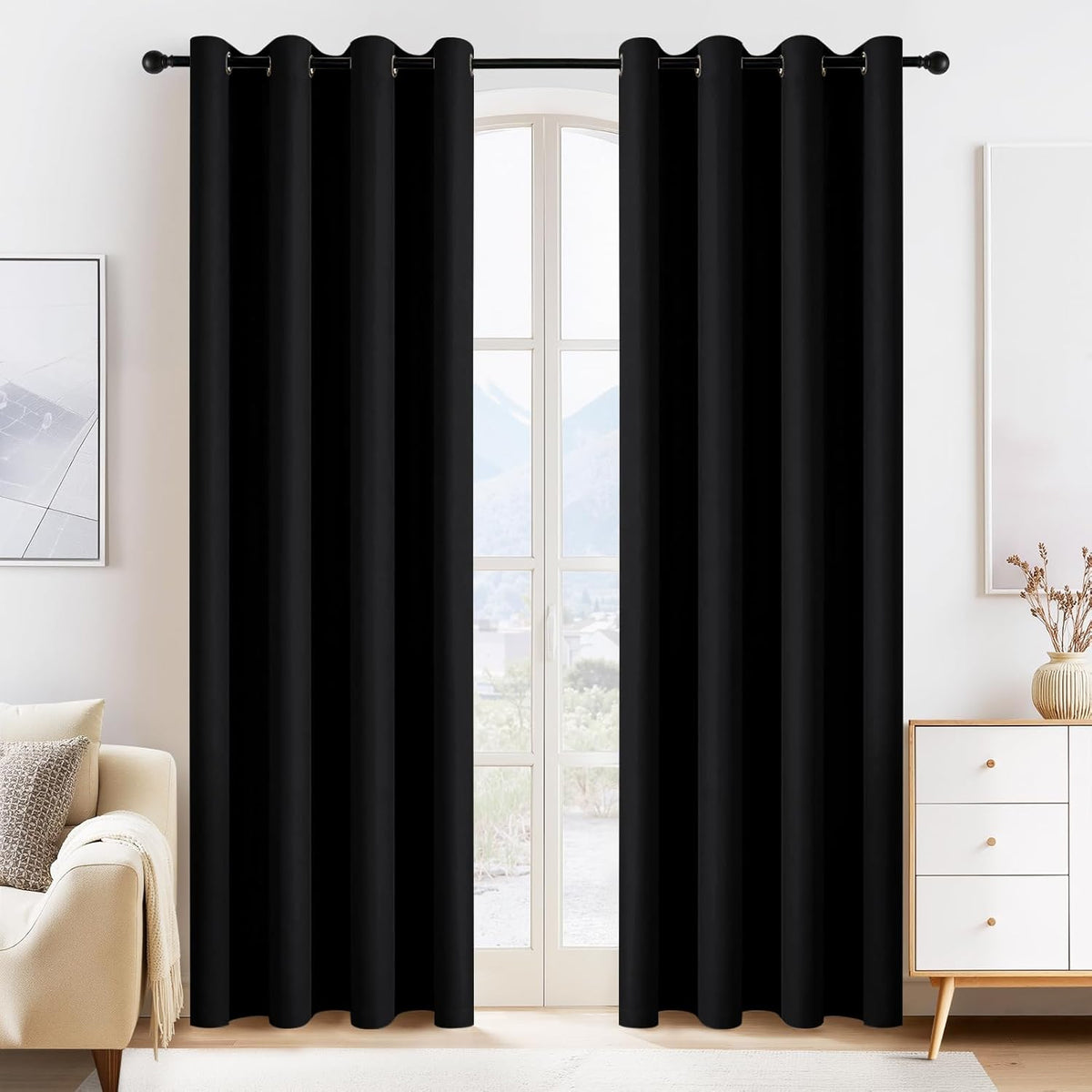 PONY DANCE Doorway Curtains - 2 PCs 55 Wide by 80 in Long Temporary Insulated Blackout Room Divider Curtain for Closet Door/Home Decor Modern for Kids Nursery Bedroom Privacy, Black