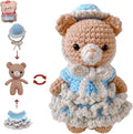 LoopMap Crochet Kit for Beginners - DIY Amigurumi Bear with Removable Dress & Accessories - Step-by-Step Video Tutorials, Extra Yarn, Crochet Tools, Handmade Gift for Kids & Adults (Bear K02, Blue)