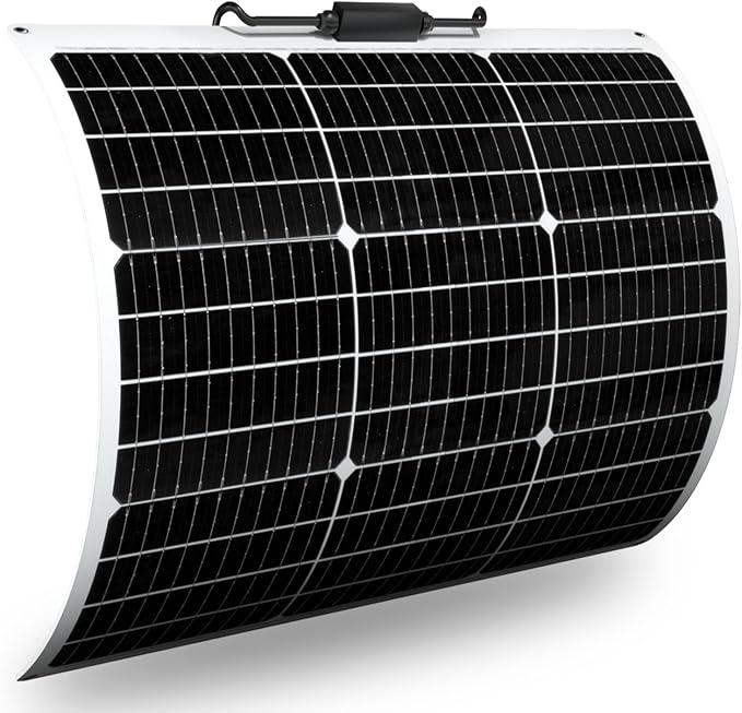 Flexible Solar Panel 50W 12V Monocrystalline Module Fiberglass Lightweight Charge for RV Trailer Boat Cabin Van Car Uneven Surfaces (50W-1)