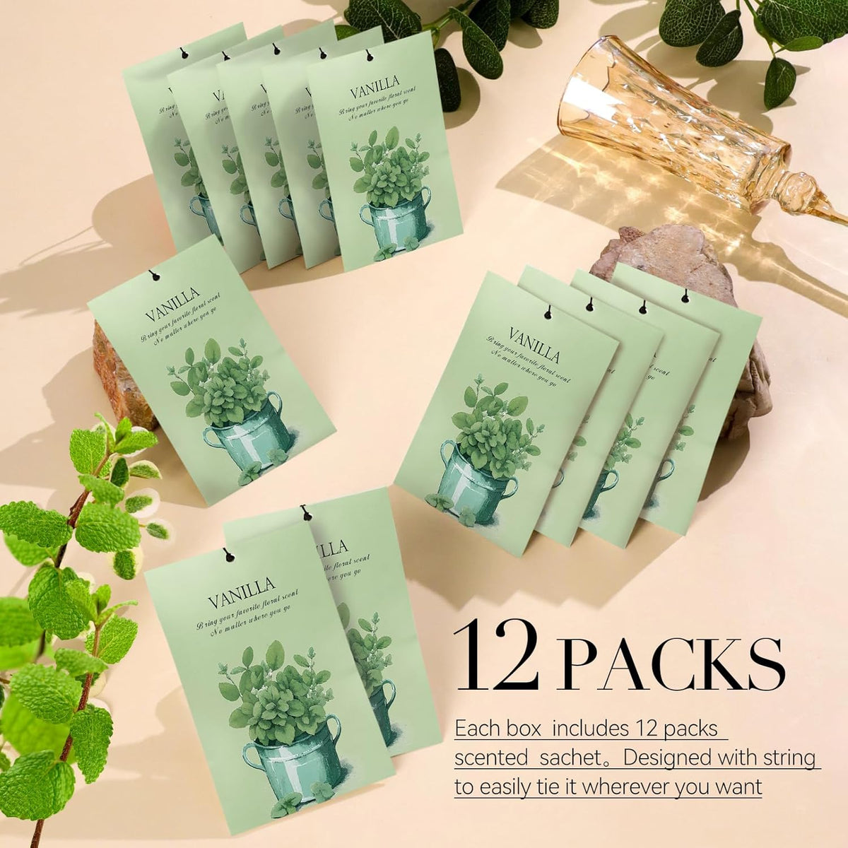 Vanilla Scented Sachet Bags - 12 Pack Closet Freshener Odor Eliminator, Long Lasting Home Fragrance for Drawers, Wardrobes & Cars, House Smell Good Products, Air Freshener for Closet