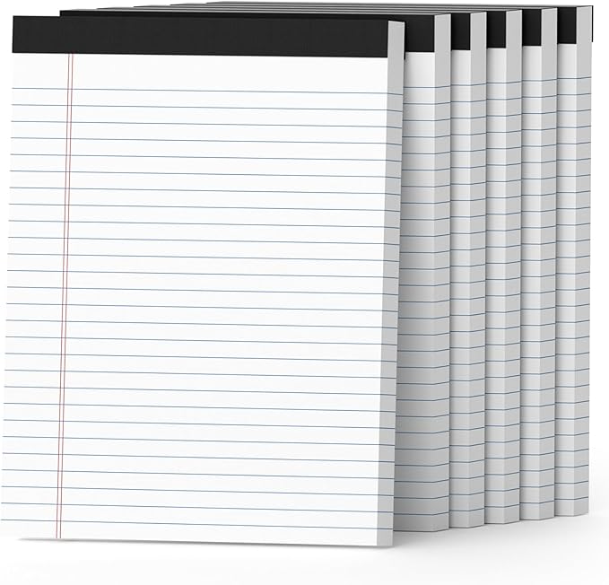AILZFEI 300 Sheets White Legal Pads 8.5 x 11 Wide Ruled 6 Pack Notebook Paper Note Pad 50 Sheets per Notepad Perforated Writing Pad Study Back 8x11 Pads of Paper