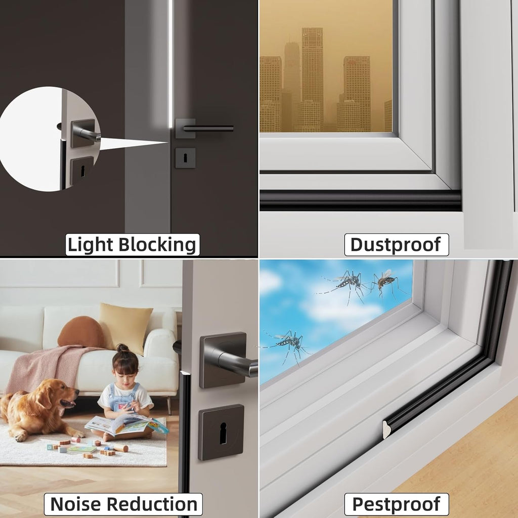 9.8 Ft Weather Stripping Seal Strip for Doors/Windows,Soundproofing Window Insulation Draft Stopper for Winter, Selfadhesive Foam Weather Strip for Door Frame,Door Gap Filler Noise Blocker(Black)