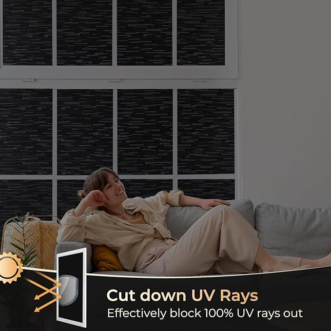 rabbitgoo Blackout Window Film, Sun Blocking Privacy Film for Room Darkening, Removable Black Out Vinyl Cover Tint for Home Day Sleep, Anti-UV Frosted Glass Clings, Black, 35.4 x 78.7 Inches