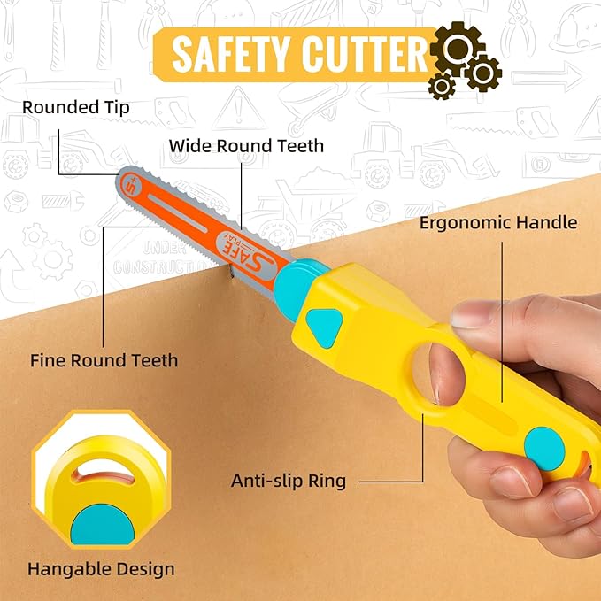 SpringFlower Cardboard Cutter for Kids, 129 PCS Cardboard Tools for Kids, STEM Educational Construction Kit Toys for Boys Girls, DIY Safe Cutting Creative Craft Kit, Gift Birthday for Boys Girls