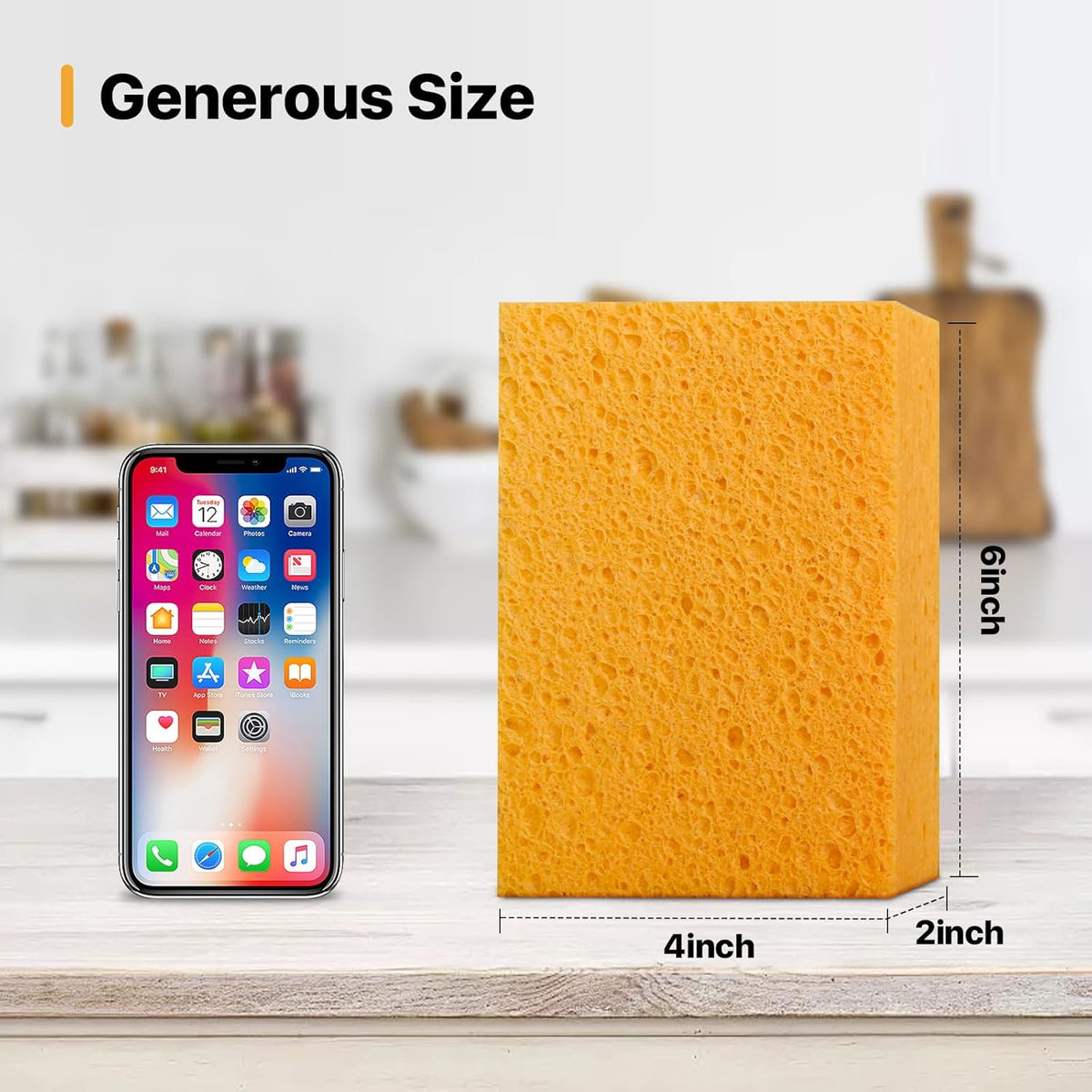4 PCS Large Natural Cellulose Sponges 6x4x2 Inch - Super Absorbent and Biodegradable, Perfect for Home & Kitchen Cleaning, Boat Bail, Car Washing