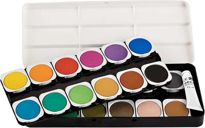 Lukas Opaque Artist Watercolor Studio Paint Set - Professional, Includes a Travel Friendly Outdoor Painting Case and Color Mixing Palette - 24 Brilliant Colors in Round Pans