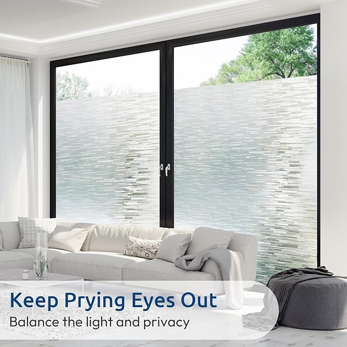 rabbitgoo Window Privacy Film, No Glue Frosted Glass Film, Static Cling UV Blocking Non Adhesive Reusable Heat Control Window Vinyl Clings for Home, Office, Frosted Silk, 17.5 x 78.7 Inches