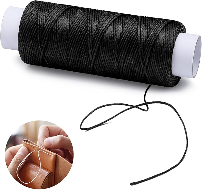 0.8 mm 54 Yards Round Waxed Thread for Leather Sewing, Leather Thread Wax String for Sewing, Stitching, Bookbinding, Bracelet, Braiding (Black)