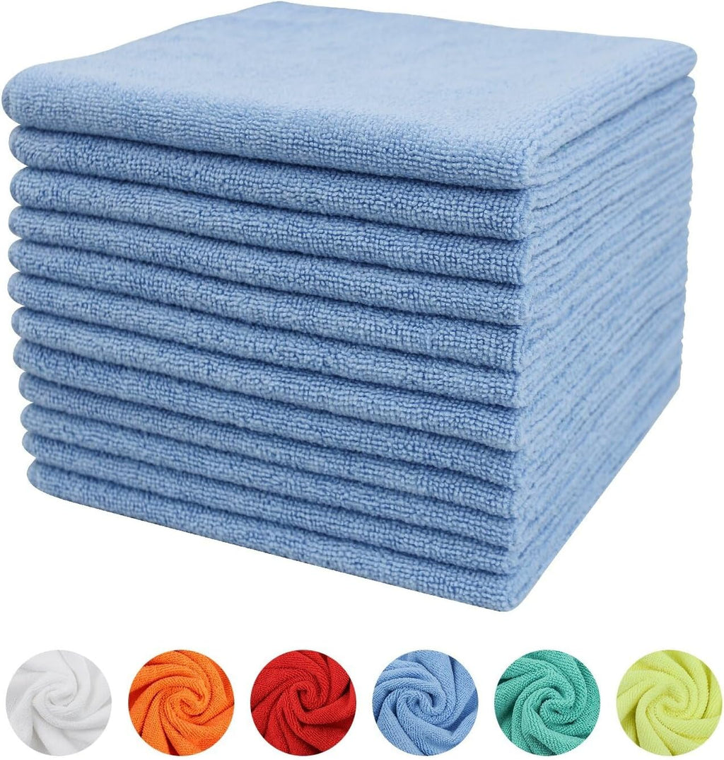 Tricol Clean Microfiber Cleaning Cloth, 16in*16in, 12 Pack Ultra-Thick Cleaning Rags, Super Absorbent, Lint Free & Streak Free Cleaning Towels for Car, House, Kitchen, Office