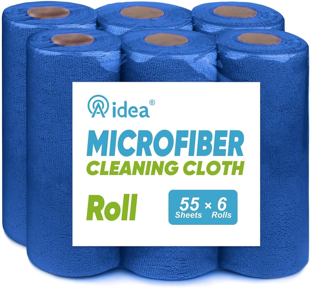 AIDEA Microfiber Cleaning Cloth 330 Sheets 6 Roll, Microfiber Towels for Cars, Shop Rags Washable, Cleaning Rags Reusable Paper Towels for Automotive, House, Cleaning Supplies 11×9" Dark Blue
