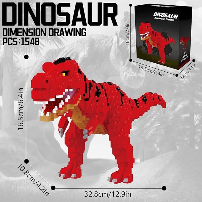 Dinosaur Torvosaurus Building Blocks Model Decor Micro Mini Blocks Toy Birthday for Age 6+ Children Adults Teens 1548 Pieces