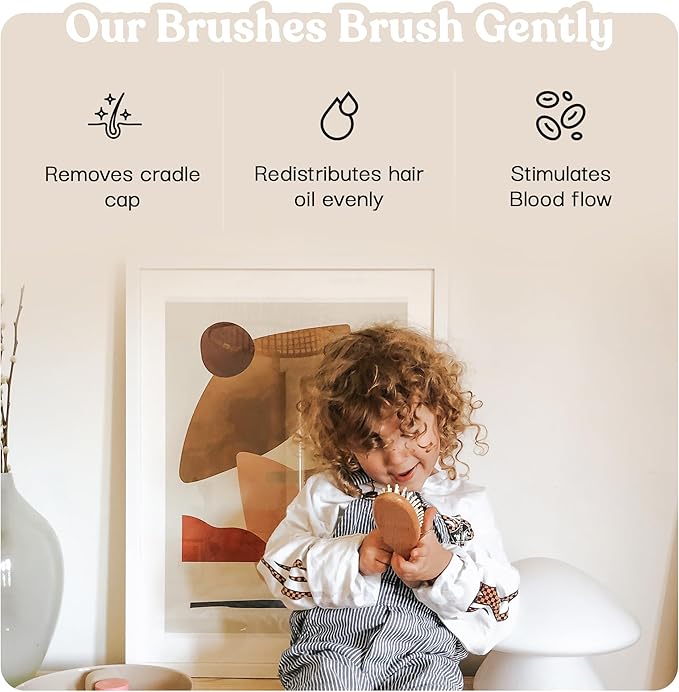 4 Piece Wooden Baby Hair Brush and Comb Set for Newborns & Toddlers in Chic Gift Box - Ultra Soft Natural Goat Hair and Wood Baby Brush Set Prevents Cradle Cap - Perfect Registry Gift (Pink)