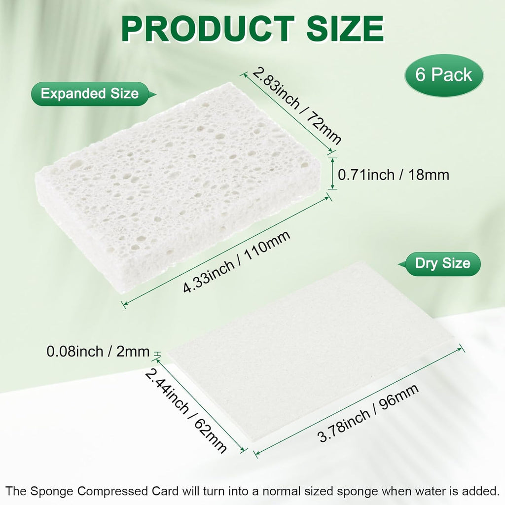 6-Pack Kitchen Sponges, Condense Eco Cellulose Non-Scratch Scrub Heavy Sponge for Kitchen/Household/Bathroom, Clean Tough Messes Dish Scrubber [White]