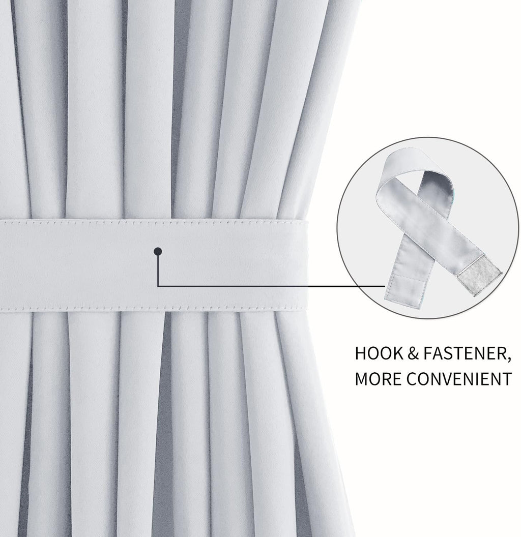 DWCN French Door Curtains – Rod Pocket Thermal Blackout Curtain for Doors with Glass Window, Kitchen and Patio Doors for Privacy, 54 X 72 Inches Long, 1 Curtain Panel with Tieback, Greyish White